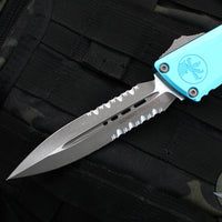 Microtech Combat Troodon Gen III OTF Knife- Double Edge- Turquoise Handle- Apocalyptic Part Serrated Blade 1142-11 APTQ Gen III 2024