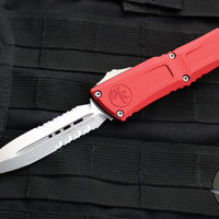 Microtech Combat Troodon Gen III OTF Knife- Double Edge- Red Handle- Stonewash Part Serrated Blade 1142-11 RD Gen III 2024