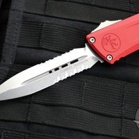 Microtech Combat Troodon Gen III OTF Knife- Double Edge- Red Handle- Stonewash Part Serrated Blade 1142-11 RD Gen III 2024