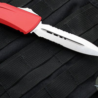 Microtech Combat Troodon Gen III OTF Knife- Double Edge- Red Handle- Stonewash Part Serrated Blade 1142-11 RD Gen III 2024