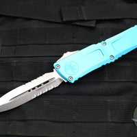 Microtech Combat Troodon Gen III OTF Knife- Double Edge- Turquoise Handle- Stonewash Part Serrated Blade 1142-11 TQ Gen III