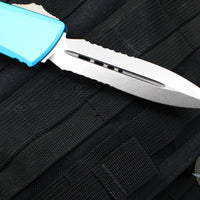 Microtech Combat Troodon Gen III OTF Knife- Double Edge- Turquoise Handle- Stonewash Part Serrated Blade 1142-11 TQ Gen III