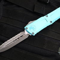 Microtech Combat Troodon Gen III OTF Knife- Double Edge- Turquoise Handle- Apocalyptic Full Serrated Blade 1142-12 APTQ Gen III 2024