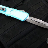 Microtech Combat Troodon Gen III OTF Knife- Double Edge- Turquoise Handle- Apocalyptic Full Serrated Blade 1142-12 APTQ Gen III 2024