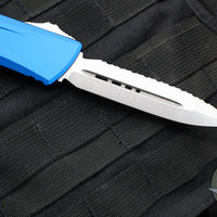 Microtech Combat Troodon Gen III OTF Knife- Double Edge- Blue Handle- Stonewash Full Serrated Blade 1142-12 BL Gen III 2024