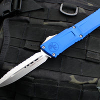 Microtech Combat Troodon Gen III OTF Knife- Double Edge- Navy Blue Handle- Stonewash Full Serrated Blade 1142-12 NA Gen III 2024