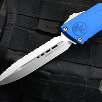 Microtech Combat Troodon Gen III OTF Knife- Double Edge- Navy Blue Handle- Stonewash Full Serrated Blade 1142-12 NA Gen III 2024