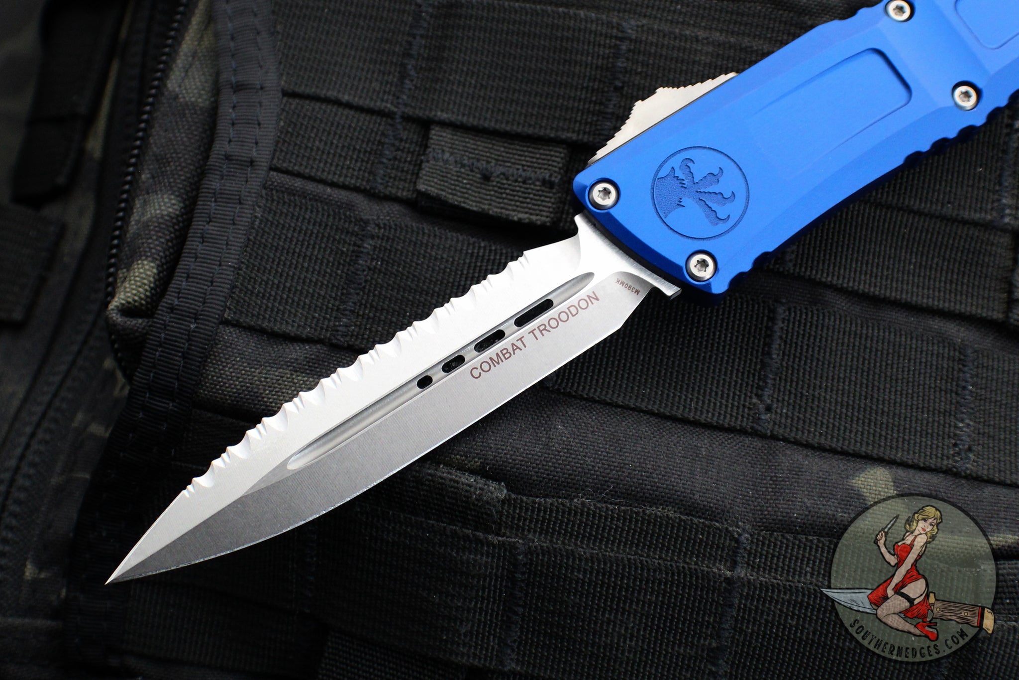 Microtech Combat Troodon Gen III OTF Knife- Double Edge- Navy Blue Han ...