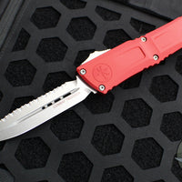 Microtech Combat Troodon Gen III OTF Knife- Double Edge- Red Handle- Stonewash Full Serrated Blade 1142-12 RD Gen III 2024