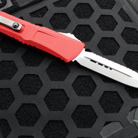 Microtech Combat Troodon Gen III OTF Knife- Double Edge- Red Handle- Stonewash Full Serrated Blade 1142-12 RD Gen III 2024