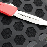 Microtech Combat Troodon Gen III OTF Knife- Double Edge- Red Handle- Stonewash Full Serrated Blade 1142-12 RD Gen III 2024