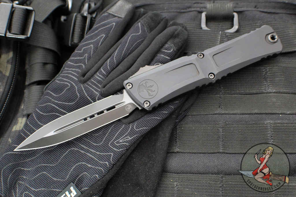 Microtech Combat Troodon Gen III OTF Knife- Double Edge-Shadow Edition- Black Handle- Black DLC Plain Edge Blade 1142-1 DLCTSH Gen III