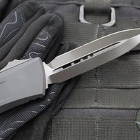 Microtech Combat Troodon Gen III OTF Knife- Double Edge-Shadow Edition- Black Handle- Black DLC Plain Edge Blade 1142-1 DLCTSH Gen III