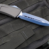 Microtech Combat Troodon Gen III OTF Knife- Double Edge- Black Finished Handle- Blue Plain Edge Blade And Accents 1142-1 NASK GEN III