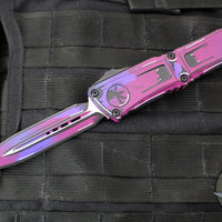 Microtech Combat Troodon Gen III OTF Knife- Double Edge- Purple Cel Shade Finished Handle- Purple Cel Shade Plain Edge Blade 1142-1 PUCOMICS GEN III
