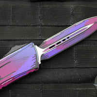 Microtech Combat Troodon Gen III OTF Knife- Double Edge- Purple Cel Shade Finished Handle- Purple Cel Shade Plain Edge Blade 1142-1 PUCOMICS GEN III