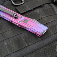 Microtech Combat Troodon Gen III OTF Knife- Double Edge- Purple Cel Shade Finished Handle- Purple Cel Shade Plain Edge Blade 1142-1 PUCOMICS GEN III