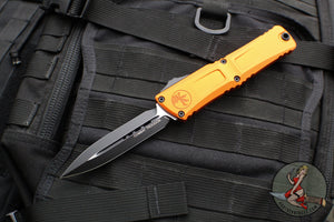 Microtech Combat Troodon Gen III OTF Knife- Double Edge- Orange Handle- Black Plain Edge Blade 1142-1 OR Gen III