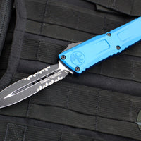 Microtech Combat Troodon Gen III OTF Knife- Double Edge- Blue Handle- Black Part Serrated Edge Blade 1142-2 BL Gen III 2024