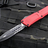 Microtech Combat Troodon Gen III OTF Knife- Double Edge- Red Handle- Black Part Serrated Edge Blade 1142-2 RD Gen III 2024