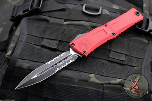 Microtech Combat Troodon Gen III OTF Knife- Double Edge- Red Handle- Black Part Serrated Edge Blade 1142-2 RD Gen III 2024