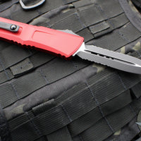 Microtech Combat Troodon Gen III OTF Knife- Double Edge- Red Handle- Black Part Serrated Edge Blade 1142-2 RD Gen III 2024