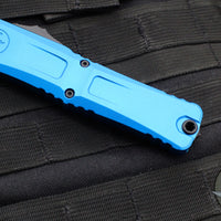 Microtech Combat Troodon Gen III OTF Knife- Double Edge- Blue Handle- Black Full Serrated Edge Blade 1142-3 BL Gen III 2024