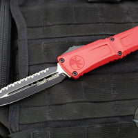 Microtech Combat Troodon Gen III OTF Knife- Double Edge- Red Handle- Black Full Serrated Edge Blade 1142-3 RD Gen III