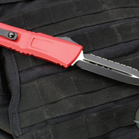 Microtech Combat Troodon Gen III OTF Knife- Double Edge- Red Handle- Black Full Serrated Edge Blade 1142-3 RD Gen III