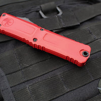 Microtech Combat Troodon Gen III OTF Knife- Double Edge- Red Handle- Black Full Serrated Edge Blade 1142-3 RD Gen III