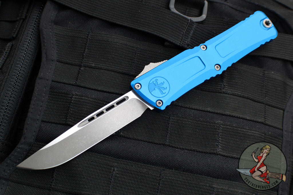 Microtech Combat Troodon Gen III OTF Knife- Single Edge- Blue Handle- Apocalyptic Blade 1143-10 APBL Gen III 2024