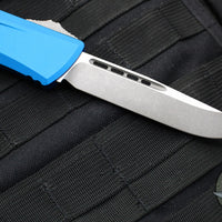 Microtech Combat Troodon Gen III OTF Knife- Single Edge- Blue Handle- Apocalyptic Blade 1143-10 APBL Gen III