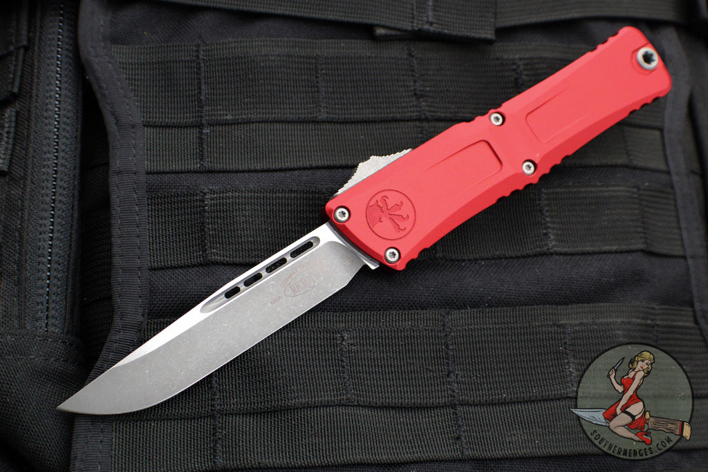 Microtech Combat Troodon Gen III OTF Knife- Single Edge- Red Handle- Apocalyptic Plain Edge Blade 1143-10 APRD Gen III 2024