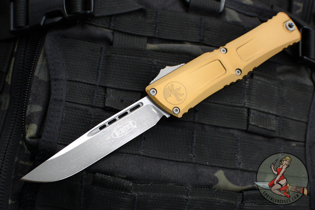 Microtech Combat Troodon Gen III OTF Knife- Single Edge- Tan Handle- A ...