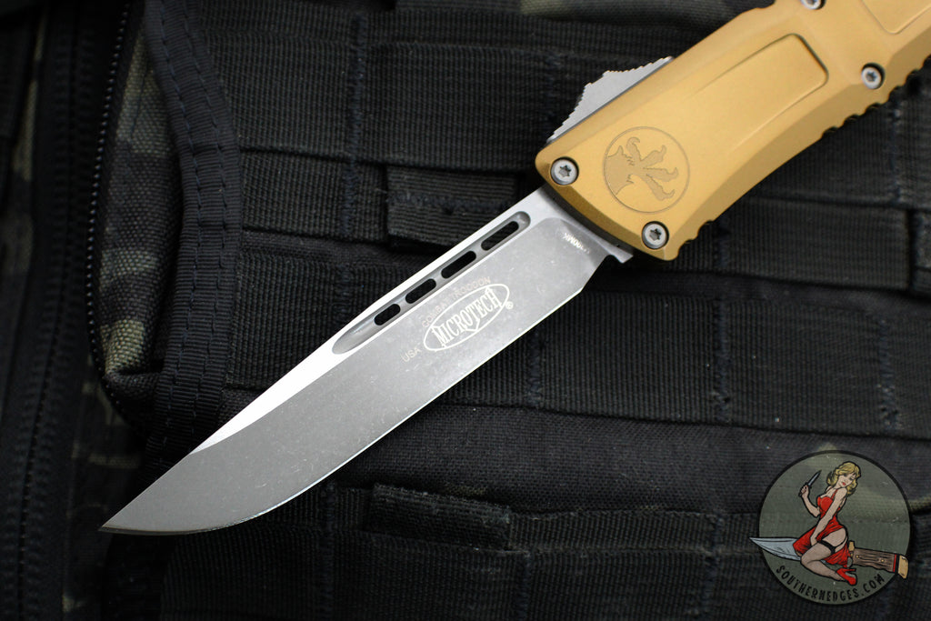 Microtech Combat Troodon Gen III OTF Knife- Single Edge- Tan Handle- A ...