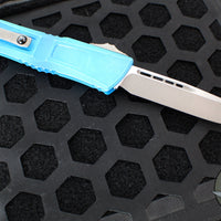 Microtech Combat Troodon Gen III OTF Knife- Single Edge- Marbled Blue Handle- Apocalyptic Blade 1143-10 MBL Gen III