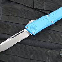 Microtech Combat Troodon Gen III OTF Knife- Single Edge- Blue Handle- Apocalyptic Part Serrated Blade 1143-11 APBL Gen III 2024