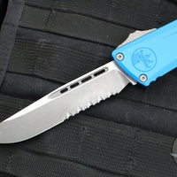 Microtech Combat Troodon Gen III OTF Knife- Single Edge- Blue Handle- Apocalyptic Part Serrated Blade 1143-11 APBL Gen III 2024