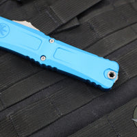 Microtech Combat Troodon Gen III OTF Knife- Single Edge- Blue Handle- Apocalyptic Part Serrated Blade 1143-11 APBL Gen III 2024