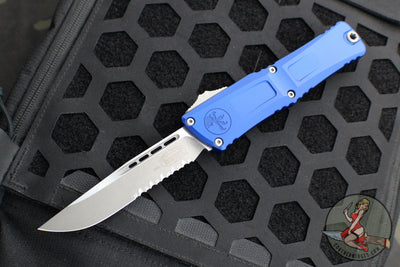 Microtech Combat Troodon Gen III OTF Knife- Single Edge- Navy Blue Finished Handle- Apocalyptic Part Serrated Blade 1143-11 APNA Gen III 2024