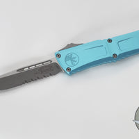 Microtech Combat Troodon Gen III OTF Knife- Single Edge- Turquoise Handle- Apocalyptic Part Serrated Blade 1143-11 APTQ Gen III
