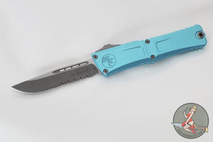 Microtech Combat Troodon Gen III OTF Knife- Single Edge- Turquoise Handle- Apocalyptic Part Serrated Blade 1143-11 APTQ Gen III