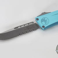 Microtech Combat Troodon Gen III OTF Knife- Single Edge- Turquoise Handle- Apocalyptic Part Serrated Blade 1143-11 APTQ Gen III