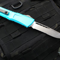 Microtech Combat Troodon Gen III OTF Knife- Single Edge- Turquoise Handle- Stonewash Part Serrated Blade 1143-11 TQ Gen III 2024