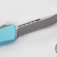 Microtech Combat Troodon Gen III OTF Knife- Single Edge- Turquoise Handle- Apocalyptic Part Serrated Blade 1143-11 APTQ Gen III