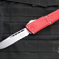 Microtech Combat Troodon Gen III OTF Knife- Single Edge- Red Handle- Stonewash Part Serrated Blade 1143-11 RD Gen III 2024