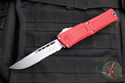 Microtech Combat Troodon Gen III OTF Knife- Single Edge- Red Handle- Stonewash Part Serrated Blade 1143-11 RD Gen III 2024