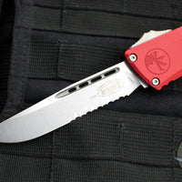 Microtech Combat Troodon Gen III OTF Knife- Single Edge- Red Handle- Stonewash Part Serrated Blade 1143-11 RD Gen III 2024