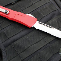 Microtech Combat Troodon Gen III OTF Knife- Single Edge- Red Handle- Stonewash Part Serrated Blade 1143-11 RD Gen III 2024