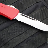 Microtech Combat Troodon Gen III OTF Knife- Single Edge- Red Handle- Stonewash Part Serrated Blade 1143-11 RD Gen III 2024